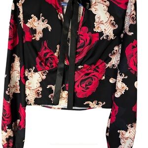 SHEIN Black and Red Floral Crop Top